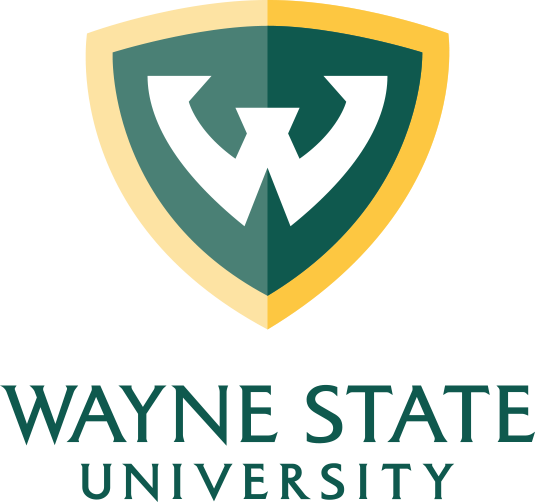 Wayne State University logo. A green and yellow letter W with the words Wayne State University underneath it.