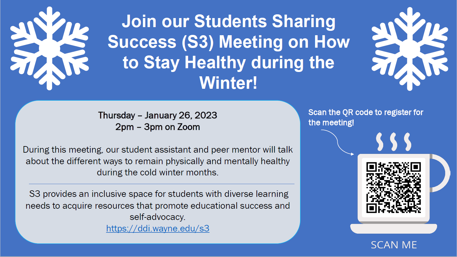 A flyer for the next Students Sharing Success meeting